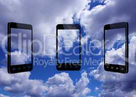 smart-phones transparent on blue sky background