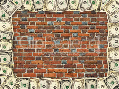 frame from dollars on the red brick wall