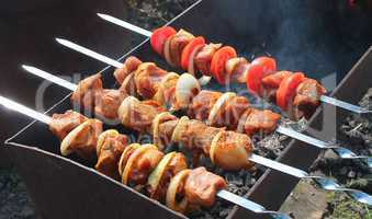 Cooking meat kebab.