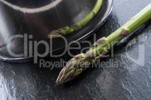Green asparagus in the pot