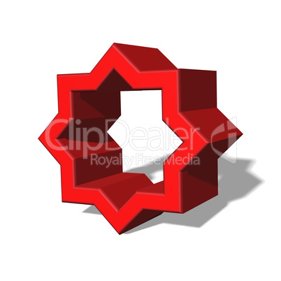3d red empty star shape made of two joint squares