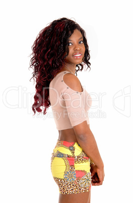 Young African woman in skirt.