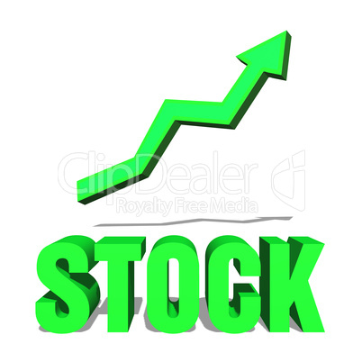Green ascending arrow above the word stock
