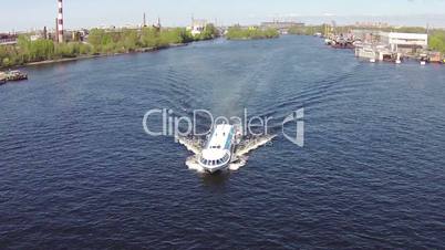 Aerial View to High-Speed Hydrofoil Boat, sunny day