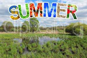 word summer by different letters and landscape