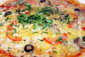pizza tasty with olives and tomatos