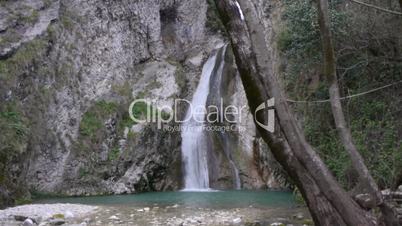 Mountain Waterfall and River in Forest