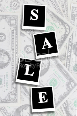 word sale on the dollars background