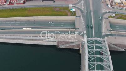 Aerial View Metal Bridge over River, Sankt-Petersburg