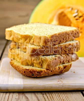 Bread pumpkin homemade slices on board