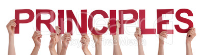 People Hands Holding Red Straight Word Principles
