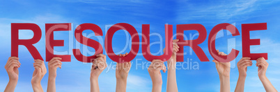 Hands Holding Red Straight Word Resource Blue Sky