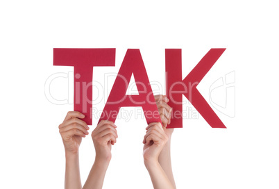 People Hold Straight Danish Word Tak Means Thanks