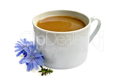 Chicory drink in white cup with flower