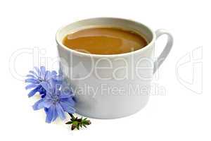 Chicory drink in white cup with flower