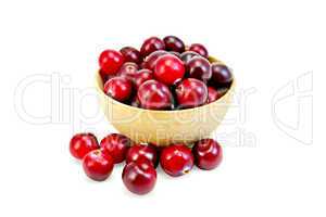 Cranberries ripe in wooden bowl