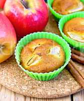Cupcake with apples on wooden board