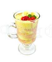 Dessert milk with strawberries and banana in glass