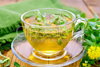 Herbal tea with Rhodiola rosea and napkin on board