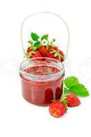 Jam strawberry with basket of berry