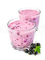 Milkshake with black currants in two glassful