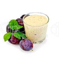 Milkshake with plums and leaves