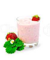 Milkshake with strawberry and leaf
