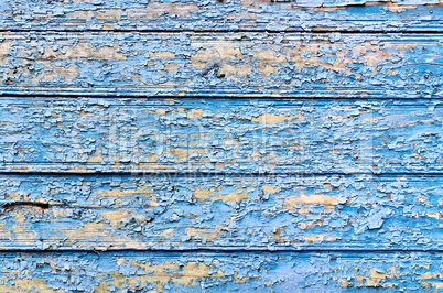 Old board with peeling blue paint