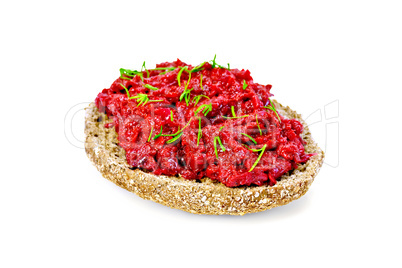 Sandwich with beet caviar and dill