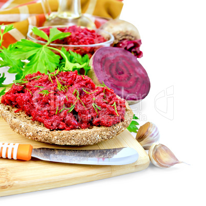 Sandwich with beet caviar and spices