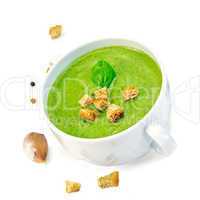 Soup puree with croutons in bowl
