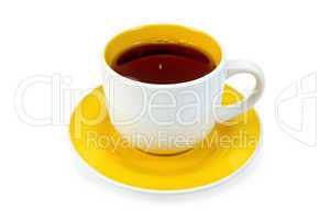 Tea in white-yellow cup