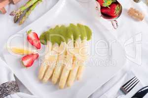 White asparagus with green sauce