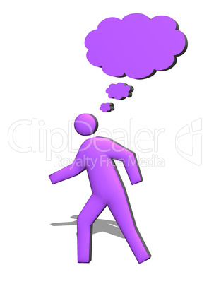 little 3d purple man with bubble speech