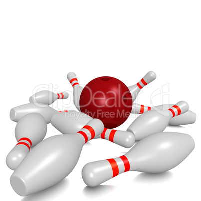 Bowling pins and ball