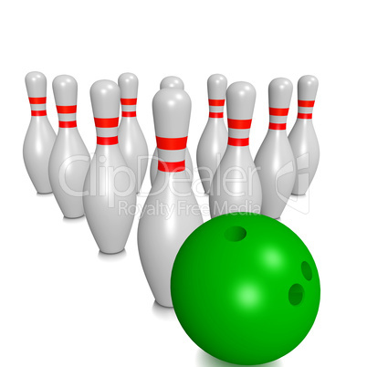 Bowling pins and ball