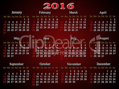 claret calendar for 2016