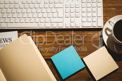 Overhead shot of post its and keyboard