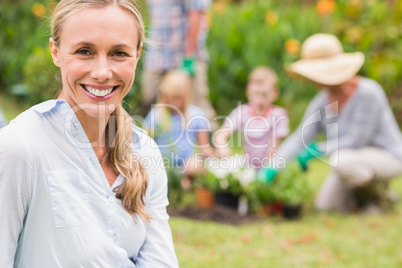 Happy family gardening