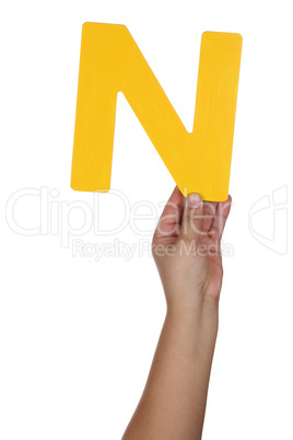 Hand halten Buchstabe N aus Alphabet