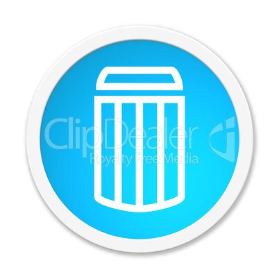 Moderner blauer runder Button: Mülleimer