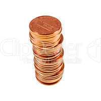 Retro look Dollar coins 1 cent wheat penny cent isolated