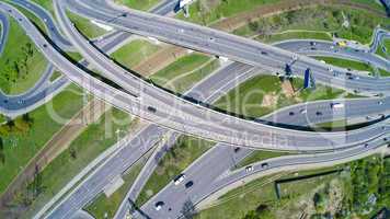 Aerial view of a freeway intersection