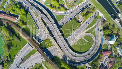 Aerial view of a freeway intersection