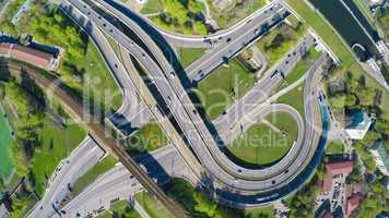 Aerial view of a freeway intersection