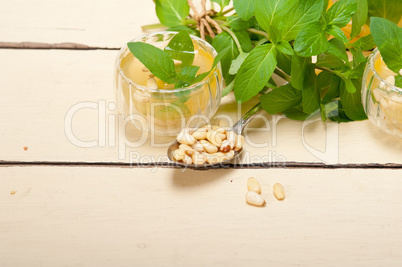 Arab traditional mint and pine nuts tea