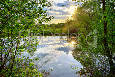 Spring sunset on the river