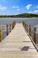 Wooden walkway at a lake