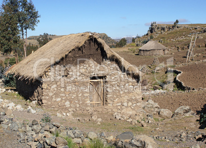 Wohnhäuser im Hochland von Amhara, Äthiopien, Afrika