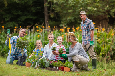 Happy family gardening